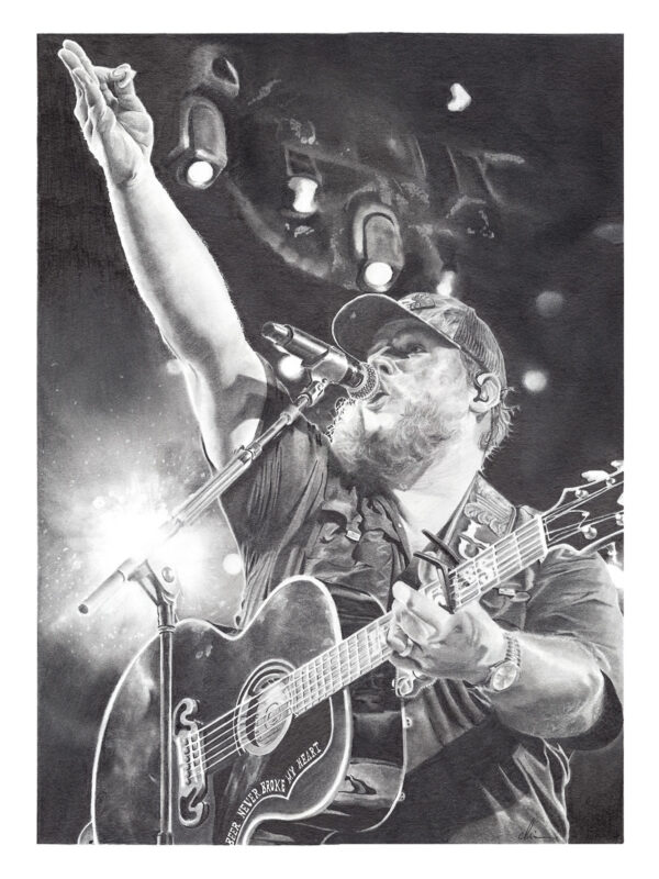 Doin’ This Luke Combs onstage pencil drawing, country music art print