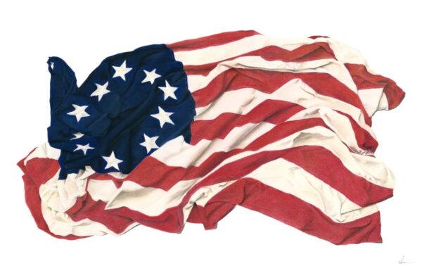 Independence Betsy Ross flag pastel pencil drawing, American history art print