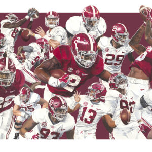 The Dynasty drawing of Nick Saban and Alabama football players – 18x40 colored pencil artwork