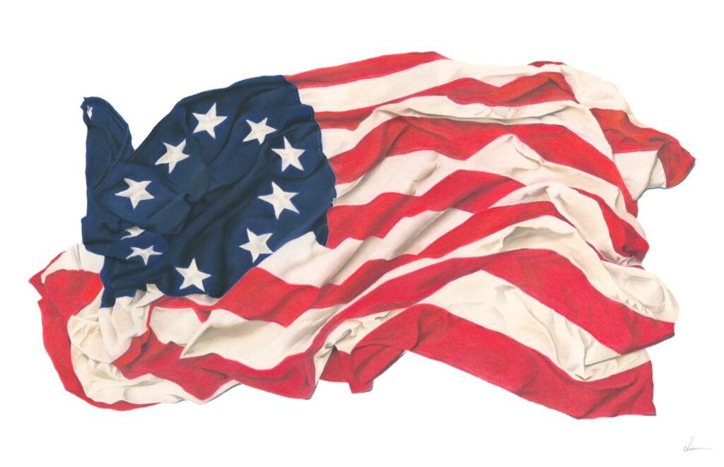 Independence: the 13-star Betsy Ross flag, drawing by Chris Schain