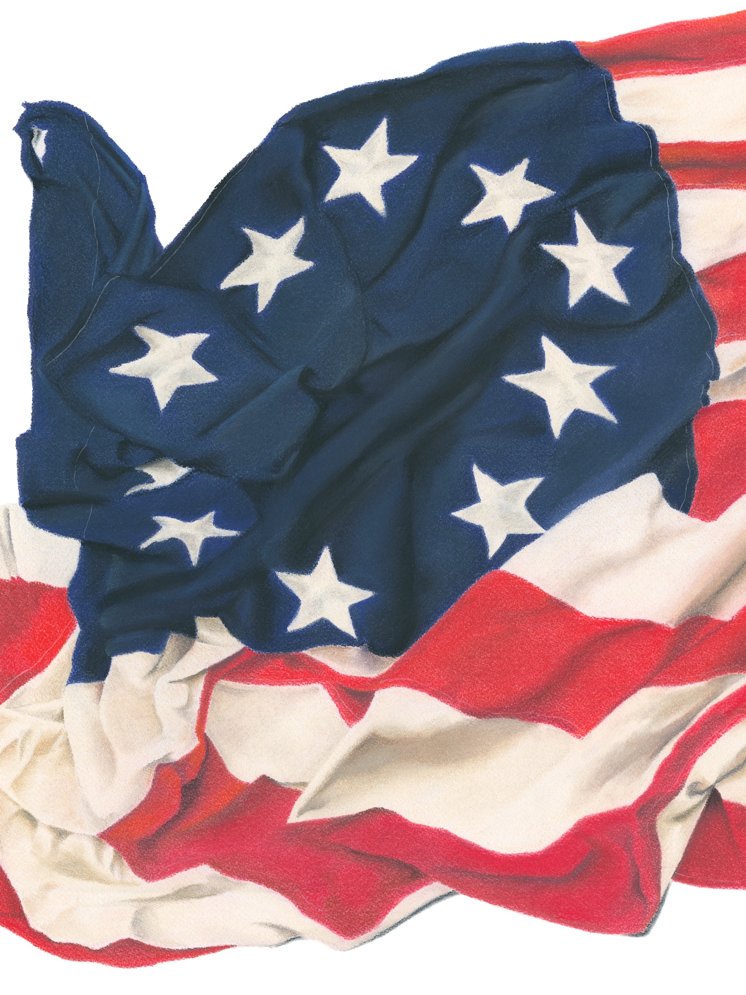 Independence: the 13-star flag drawn by hand, every fold worked in pencil